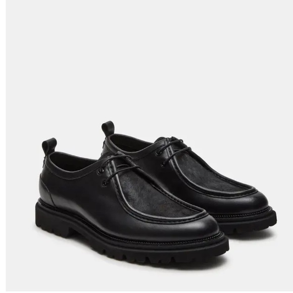 Steve Madden Mens 7 Black Leather Pony Hair Oxford Shoes Classy Career Formal